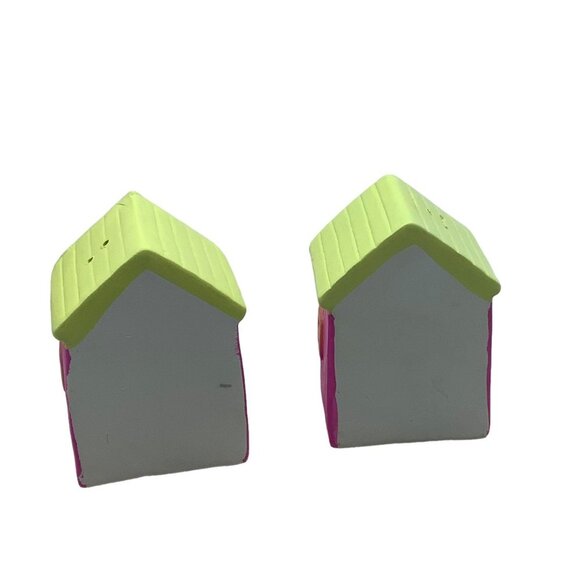 Vtg Earthenware House Salt Pepper Shakers Neon Bright Colors Unused In Box 1988 - Picture 4 of 10